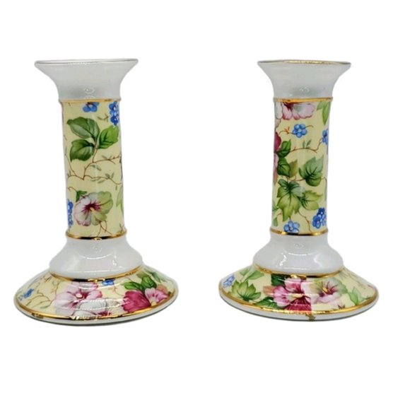 VTG Staffordshire Floral Chintz Candle Holders ENG - Picture 3 of 5